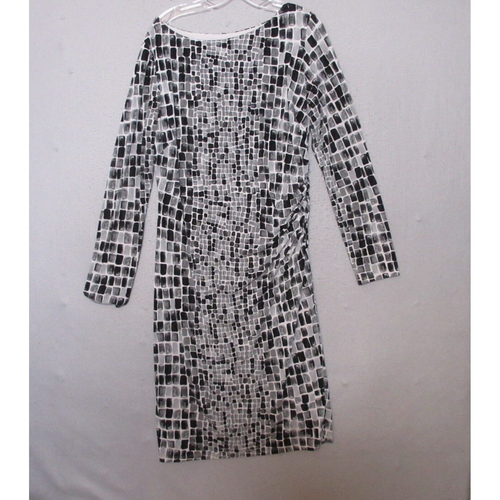 Lauren Ralph Lauren Dress Women Plus 16 Gray Black Geometric Ruched Career